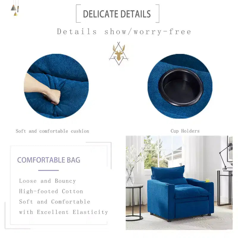 GDFStudio Clermont 3-in-1 Convertible Velvet Sofa Chair with Adjustable Backrest