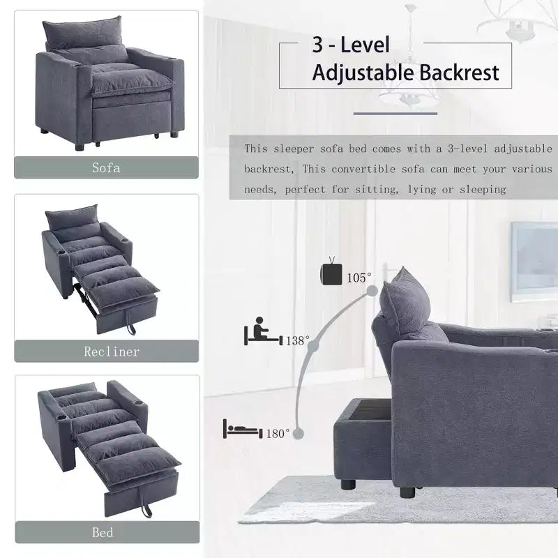 GDFStudio Clermont 3-in-1 Convertible Velvet Sofa Chair with Adjustable Backrest