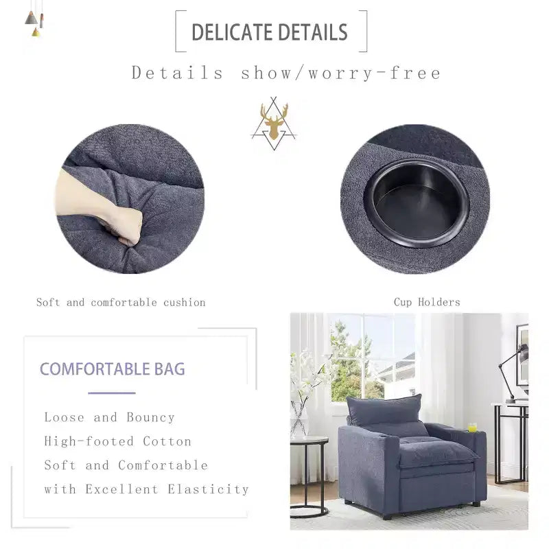 GDFStudio Clermont 3-in-1 Convertible Velvet Sofa Chair with Adjustable Backrest