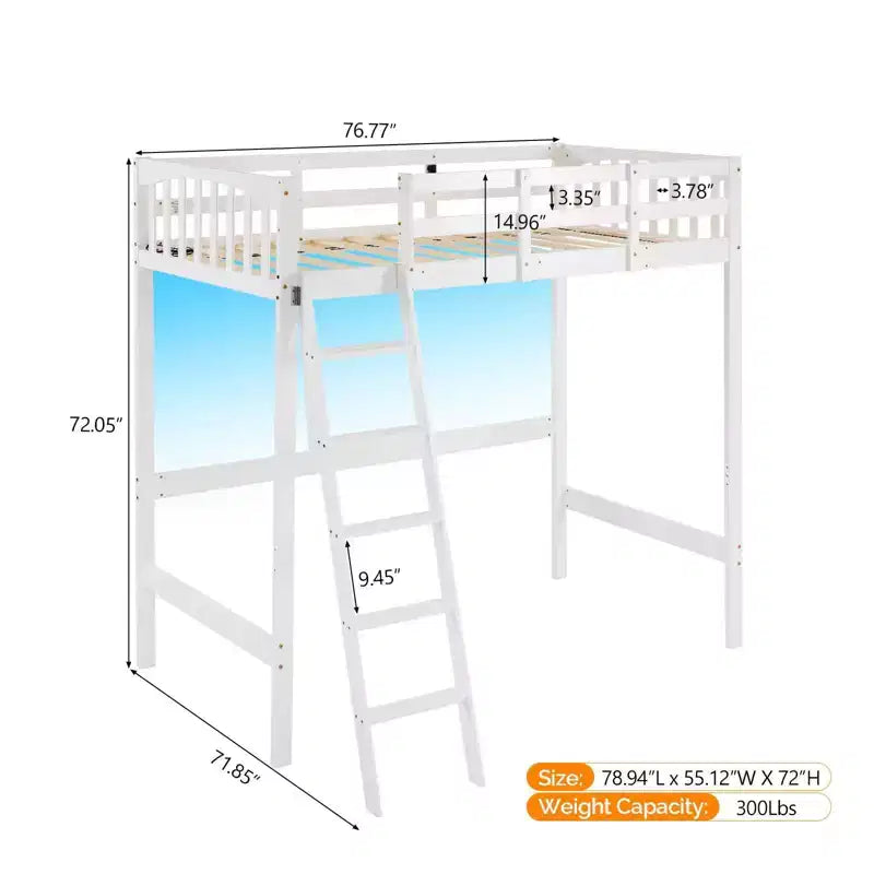 Karl Home Solid Wood Loft Bed Twin/Full Size with USB Charging Station/LED with Flat Rungs,Wood Slat Support No Box Spring Needed