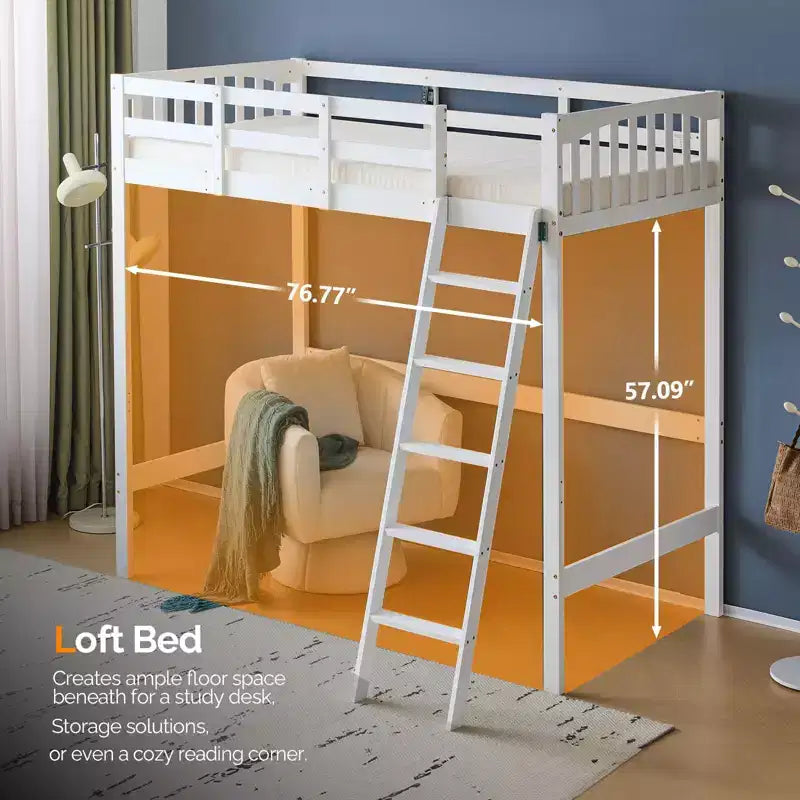 Karl Home Solid Wood Loft Bed Twin/Full Size with USB Charging Station/LED with Flat Rungs,Wood Slat Support No Box Spring Needed