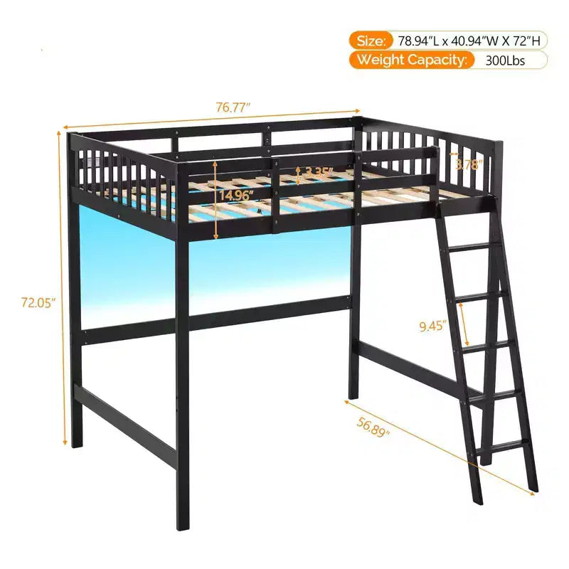 Karl Home Solid Wood Loft Bed Twin/Full Size with USB Charging Station/LED with Flat Rungs,Wood Slat Support No Box Spring Needed