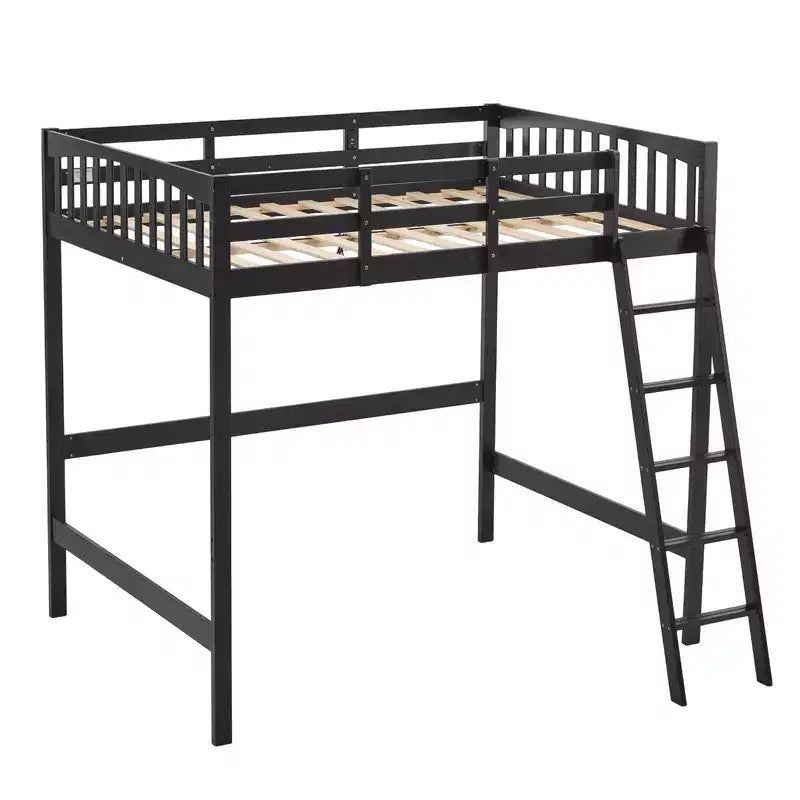 Karl Home Solid Wood Loft Bed Twin/Full Size with USB Charging Station/LED with Flat Rungs,Wood Slat Support No Box Spring Needed