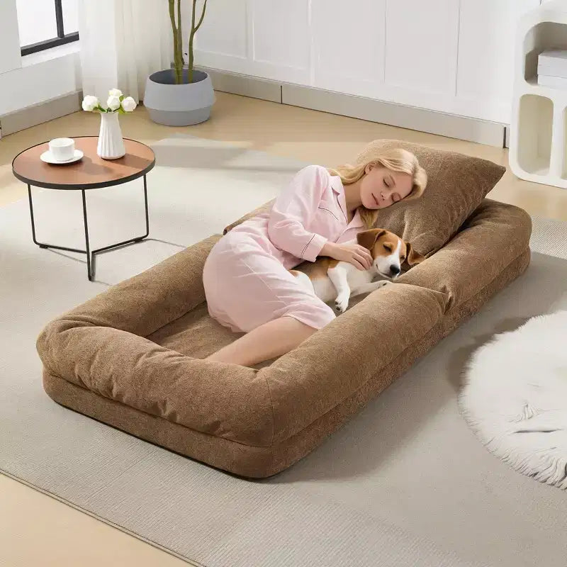 GustoWave 64.9'' 5-Position Adjustable Lazy Sofa Bed, Upholstered Human Dog Bed for Adult & Pets, Foldable Floor Lounger Chair