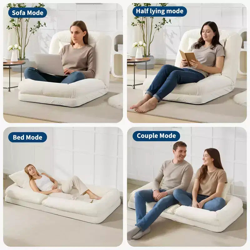 GustoWave 64.9'' 5-Position Adjustable Lazy Sofa Bed, Upholstered Human Dog Bed for Adult & Pets, Foldable Floor Lounger Chair
