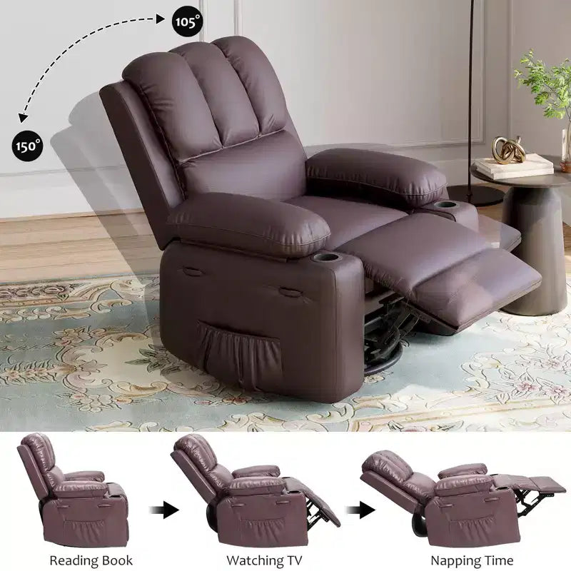 COZONY Manual Recliner Chair for Adults, PU Leather Single Sofa with Extra-Wide Seat & Ergonomic Support for Living Room, Bedroom, Nursery