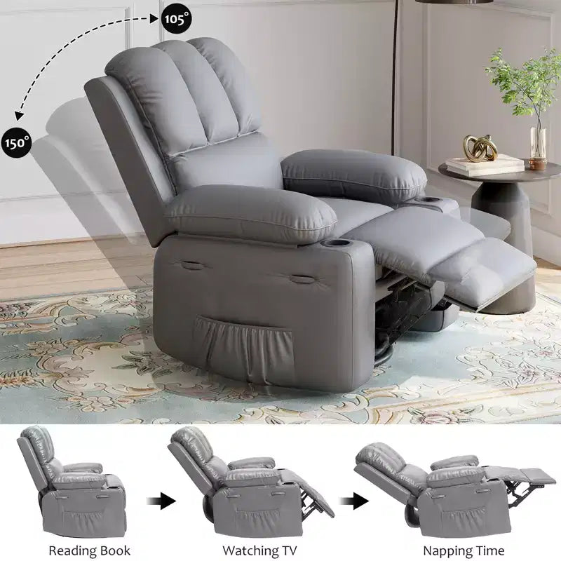 COZONY Manual Recliner Chair for Adults, PU Leather Single Sofa with Extra-Wide Seat & Ergonomic Support for Living Room, Bedroom, Nursery