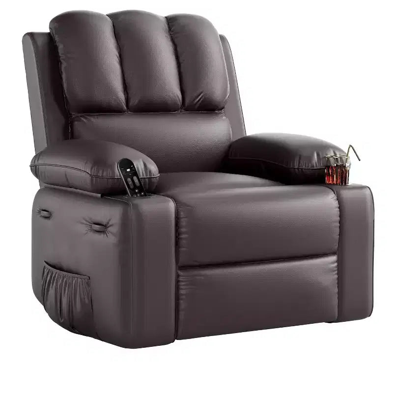 COZONY Manual Recliner Chair for Adults, PU Leather Single Sofa with Extra-Wide Seat & Ergonomic Support for Living Room, Bedroom, Nursery
