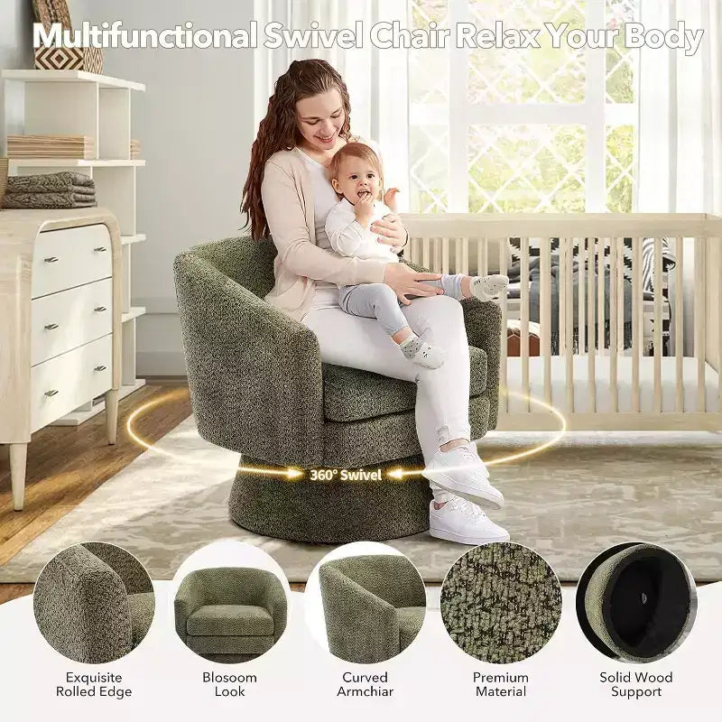 360Modern Swivel Accent Sofa Chair,Cozy Round Chenille Fabricm,Round Armchair Single Sofa with Arms, for Living Room