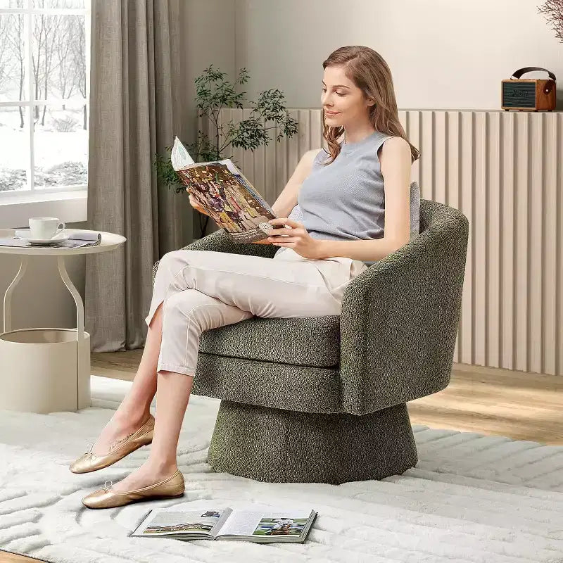 360Modern Swivel Accent Sofa Chair,Cozy Round Chenille Fabricm,Round Armchair Single Sofa with Arms, for Living Room