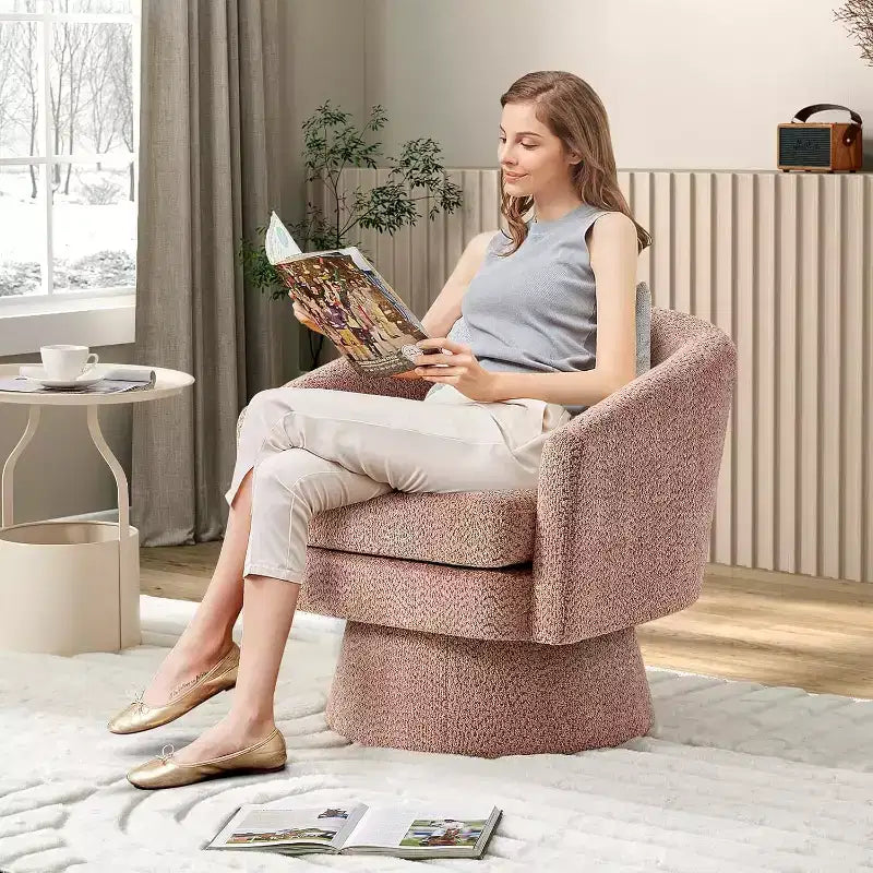 360Modern Swivel Accent Sofa Chair,Cozy Round Chenille Fabricm,Round Armchair Single Sofa with Arms, for Living Room