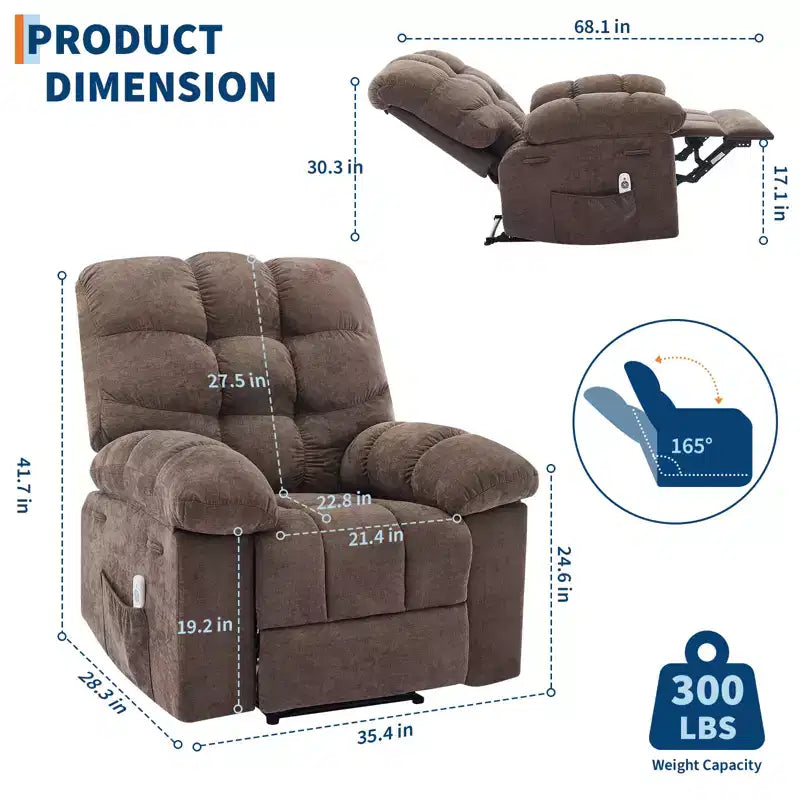 Rocking Recliner Chair with Massage and Heat Function, Ergonomic Breathable Fabric,2 Side Pockets ,for Living Room,Bedroom