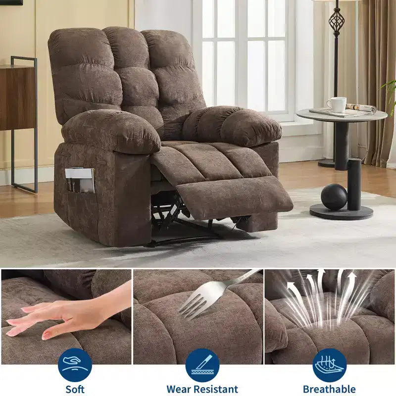 Rocking Recliner Chair with Massage and Heat Function, Ergonomic Breathable Fabric,2 Side Pockets ,for Living Room,Bedroom