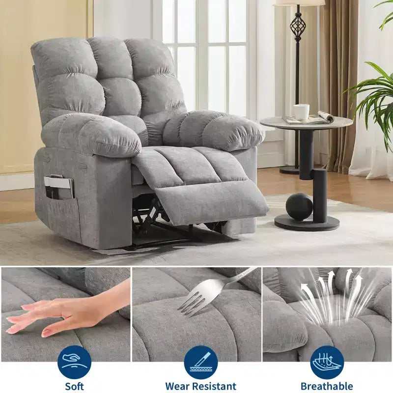 Rocking Recliner Chair with Massage and Heat Function, Ergonomic Breathable Fabric,2 Side Pockets ,for Living Room,Bedroom