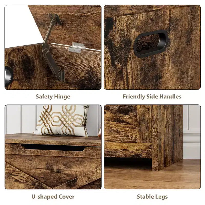 30 Inches Storage Chest, Storage Box with Safety Hinges, Entryway Shoe Bench with Flip-Top, Toy Trunk for Living Room, Bedroom