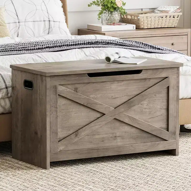 30 Inches Storage Chest, Storage Box with Safety Hinges, Entryway Shoe Bench with Flip-Top, Toy Trunk for Living Room, Bedroom