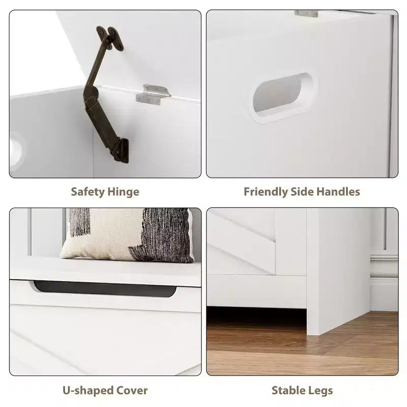 30 Inches Storage Chest, Storage Box with Safety Hinges, Entryway Shoe Bench with Flip-Top, Toy Trunk for Living Room, Bedroom