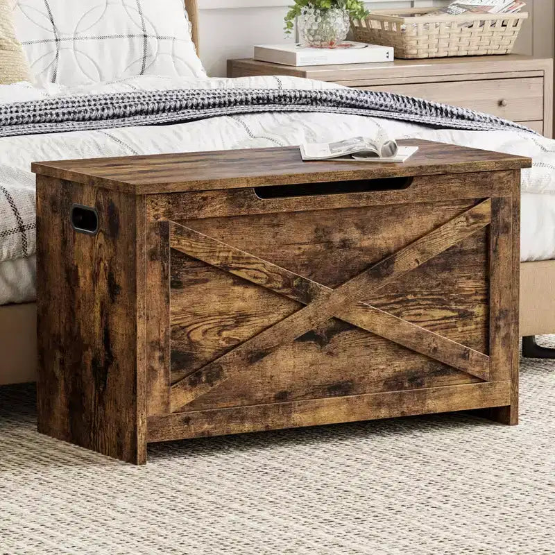 30 Inches Storage Chest, Storage Box with Safety Hinges, Entryway Shoe Bench with Flip-Top, Toy Trunk for Living Room, Bedroom
