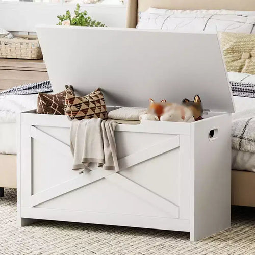 30 Inches Storage Chest, Storage Box with Safety Hinges, Entryway Shoe Bench with Flip-Top, Toy Trunk for Living Room, Bedroom