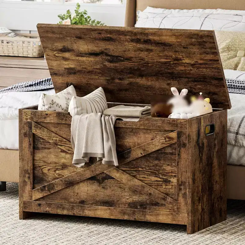 30 Inches Storage Chest, Storage Box with Safety Hinges, Entryway Shoe Bench with Flip-Top, Toy Trunk for Living Room, Bedroom