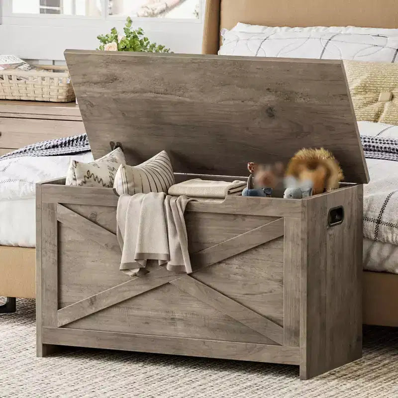 30 Inches Storage Chest, Storage Box with Safety Hinges, Entryway Shoe Bench with Flip-Top, Toy Trunk for Living Room, Bedroom