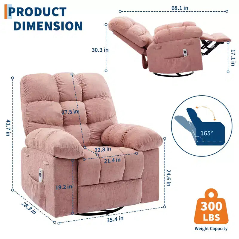 Rocking Recliner Chairs, Massage Recliner Chair, 360 Swivel Rocking Recliner Chair with Side Pockets Cup Holders, for Living Room ,Bedroom
