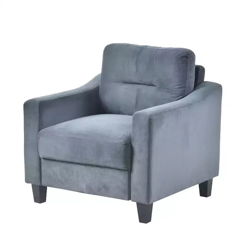 PexFix Velvet Upholstered Single Sofa Chair Sectional Couches Mordern Accent Armchair with Wooden Legs for Living Room Bedroom Office Gray