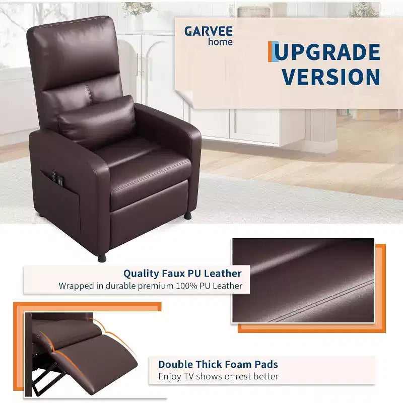 Ergonomic Power Recliner Chair - Massage & Heat Features, Adjustable Electric Recliner, Overstuffed PU Leather Single Sofa (Living Room Use)