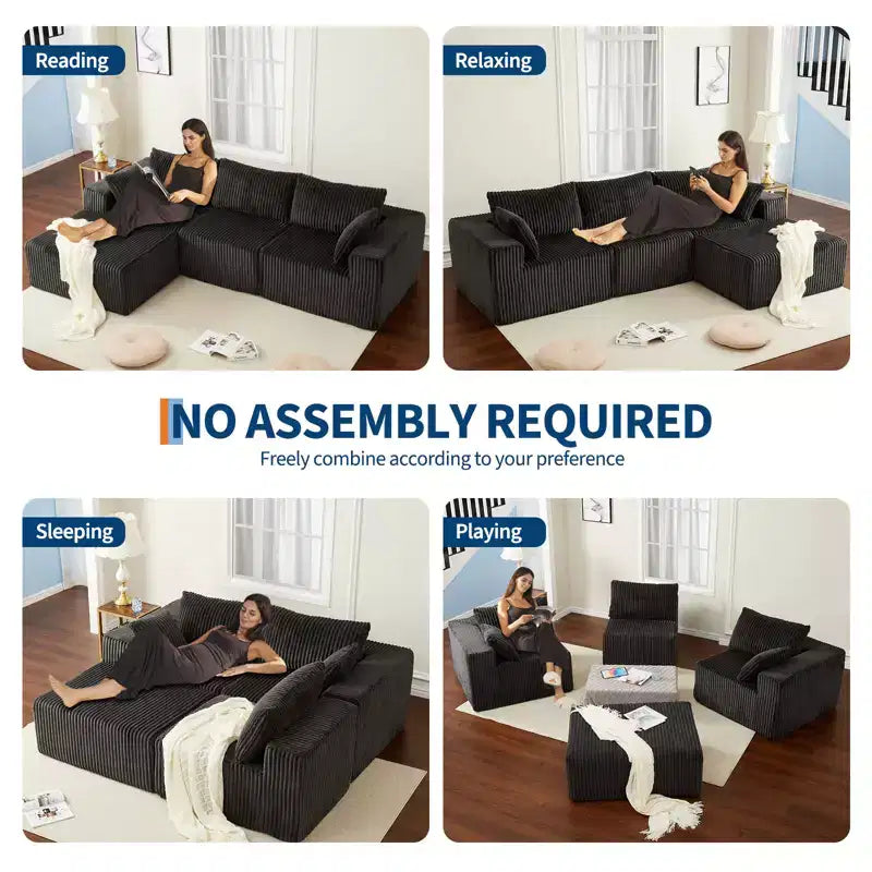 Corduroy Sponge Compression Sofa,Modular Sectional Sofa, with Deep Seat, Comfy Memory Foam Sofa for Living Room Bedroom