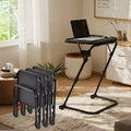 FurnitureR Adjustable Folding TV Tray with 4 Height & 3 Tilt Angle, Foldable Dinner Trays Laptop Snack Table with Cup Holder for Bed & Sofa, Set of 4