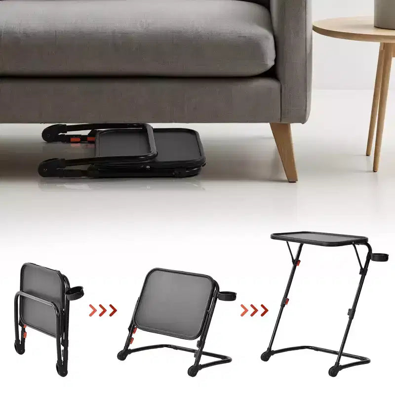 FurnitureR Adjustable Folding TV Tray with 4 Height & 3 Tilt Angle, Foldable Dinner Trays Laptop Snack Table with Cup Holder for Bed & Sofa, Set of 4