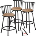 FurnitureR Bar Stools Swivel Set of 3, Adjustable Counter Height Low Back for Kitchen Island Bar Height with Interchangeable Legs, 24/29 Inch, Brown