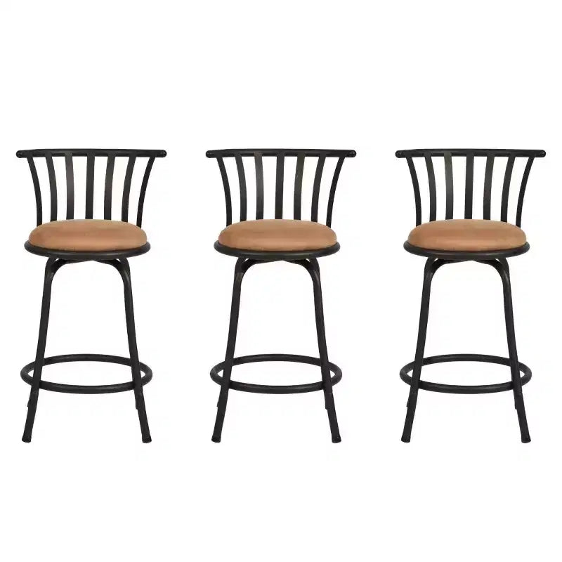 FurnitureR Bar Stools Swivel Set of 3, Adjustable Counter Height Low Back for Kitchen Island Bar Height with Interchangeable Legs, 24/29 Inch, Brown
