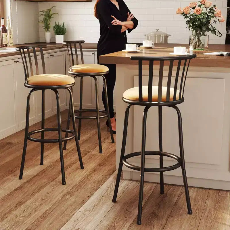 FurnitureR Bar Stools Swivel Set of 3, Adjustable Counter Height Low Back for Kitchen Island Bar Height with Interchangeable Legs, 24/29 Inch, Brown