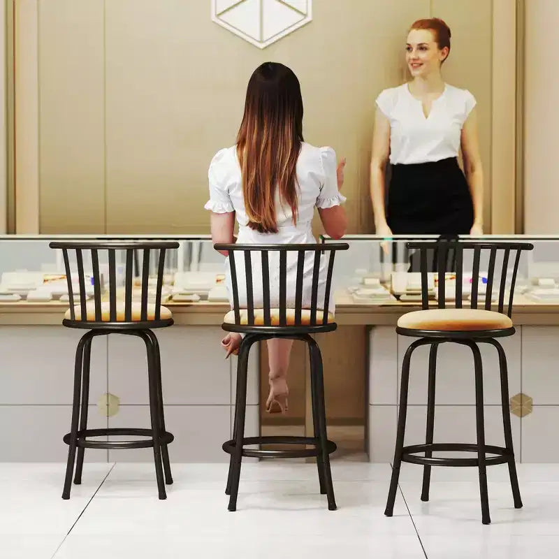 FurnitureR Bar Stools Swivel Set of 3, Adjustable Counter Height Low Back for Kitchen Island Bar Height with Interchangeable Legs, 24/29 Inch, Brown