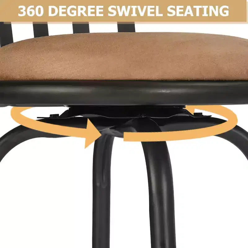 FurnitureR Bar Stools Swivel Set of 3, Adjustable Counter Height Low Back for Kitchen Island Bar Height with Interchangeable Legs, 24/29 Inch, Brown