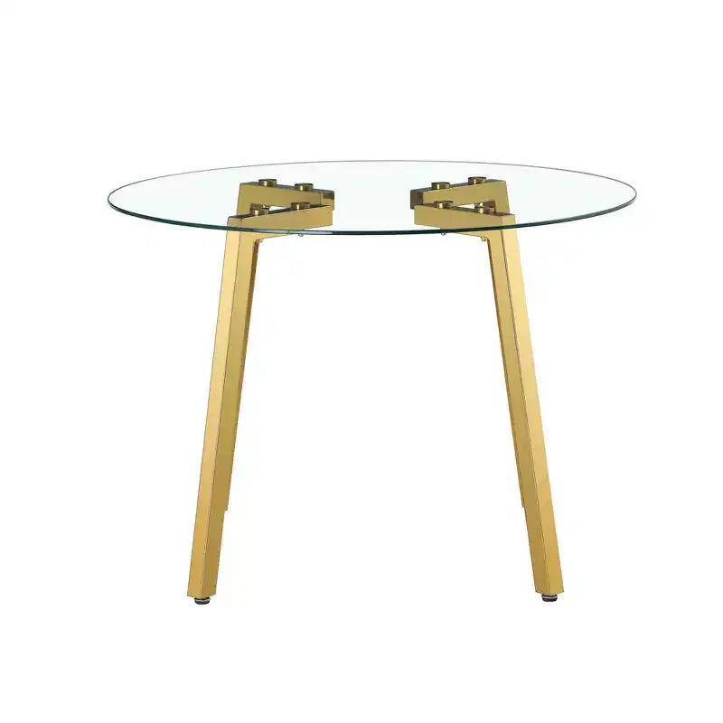 Okak 42IN Stylish Tempered Glass Dining Table, Kitchen Table with Gold Metal Legs, Round Table for Living Room, Dining Room, Kitchen, Gold