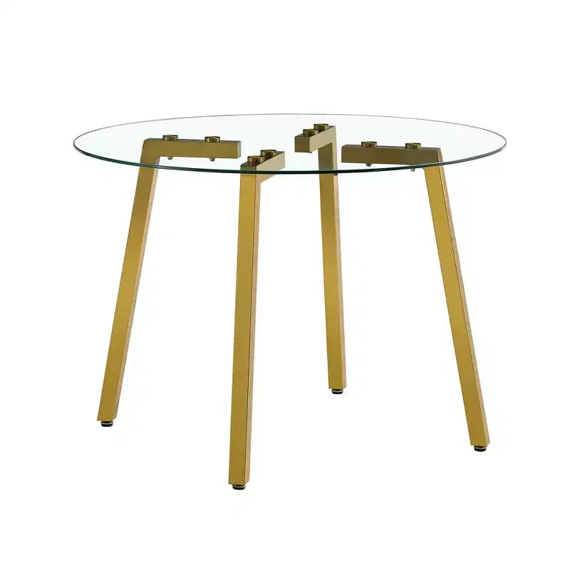 Okak 42IN Stylish Tempered Glass Dining Table, Kitchen Table with Gold Metal Legs, Round Table for Living Room, Dining Room, Kitchen, Gold