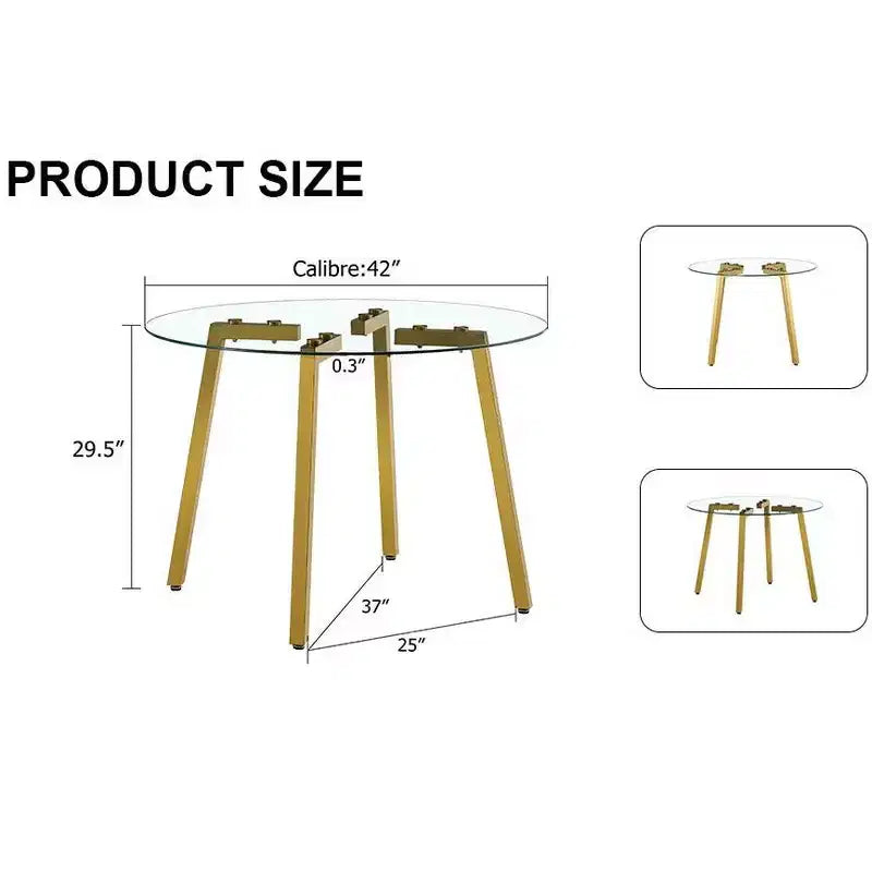 Okak 42IN Stylish Tempered Glass Dining Table, Kitchen Table with Gold Metal Legs, Round Table for Living Room, Dining Room, Kitchen, Gold