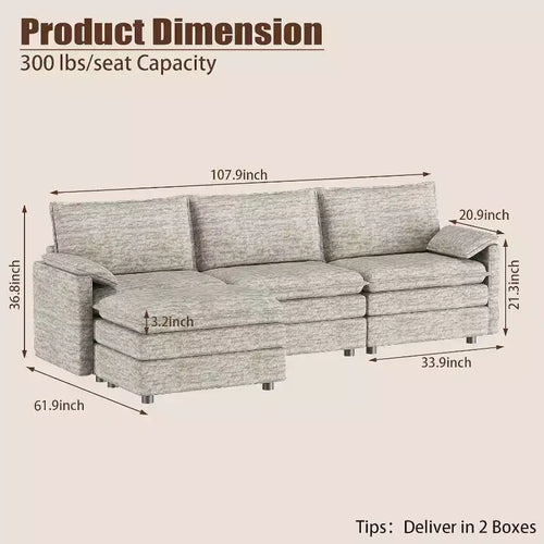 108 Modular Sectional Cloud Couch, Modern Chenille L Shaped Modular Sofa, Sectional Sofa for Apartment