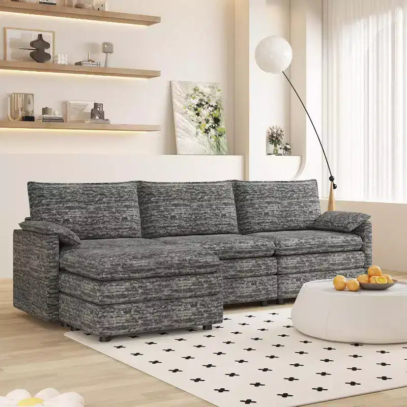 108 Modular Sectional Cloud Couch, Modern Chenille L Shaped Modular Sofa, Sectional Sofa for Apartment