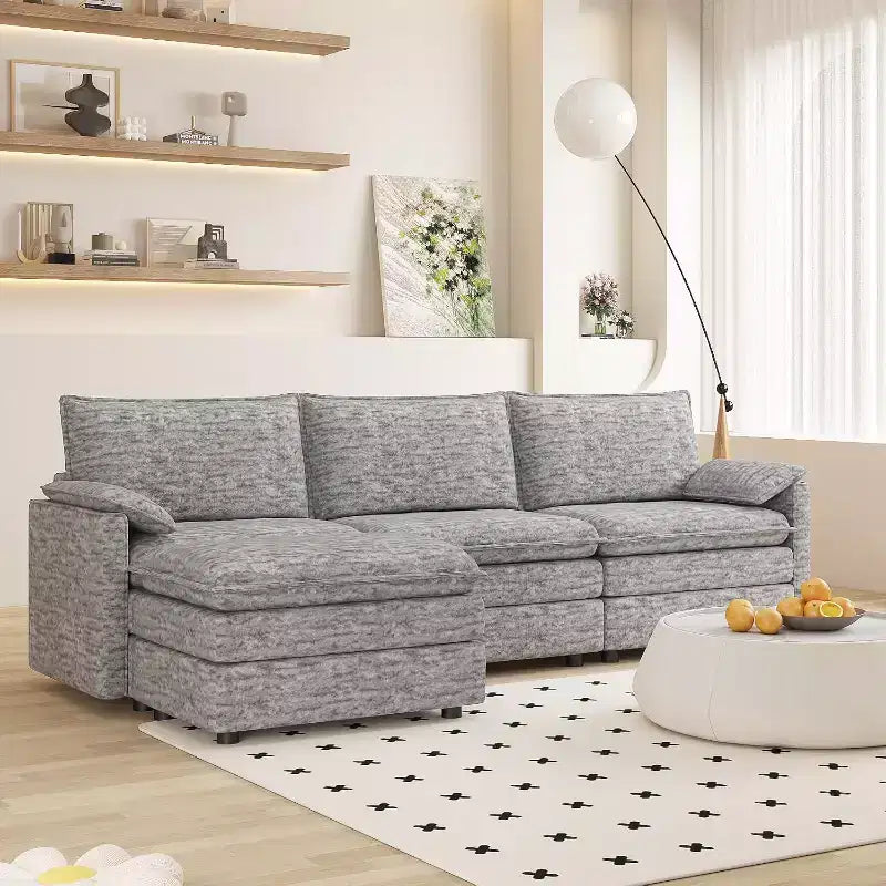 108 Modular Sectional Cloud Couch, Modern Chenille L Shaped Modular Sofa, Sectional Sofa for Apartment