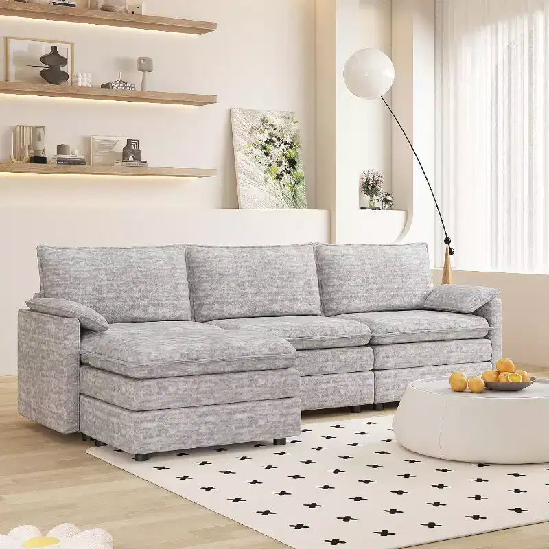 108 Modular Sectional Cloud Couch, Modern Chenille L Shaped Modular Sofa, Sectional Sofa for Apartment