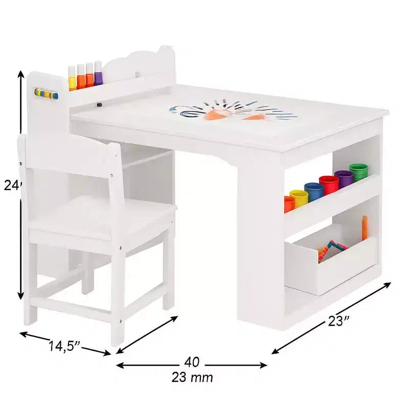Art Table and Chairs Set, Wooden Activity Desk with Large Storage, Multi-Functional Art Desk