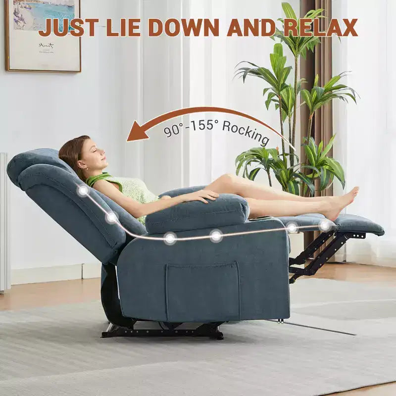 Massage Rocker Recliner Chair, Comfy Overstuffed Rocking Chair with Side Pockets, Front Pockets and Cup Holder, Easy Assembly
