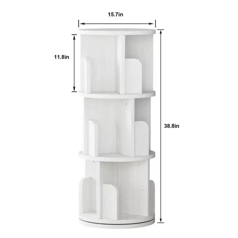 Three-tier bookshelf storage unit, suitable for children and adults. Compact corner rotating bookshelf for bedrooms and living rooms.