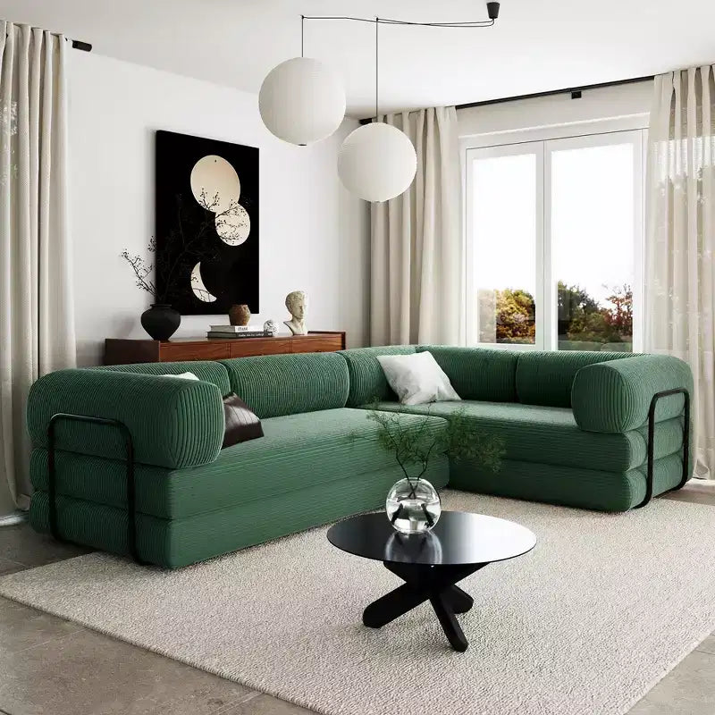 Clihome L-Shaped Corduroy Sofa Bed, Modular Sectional with Reversible Chaise & High-Density Foam for Versatile Living Room