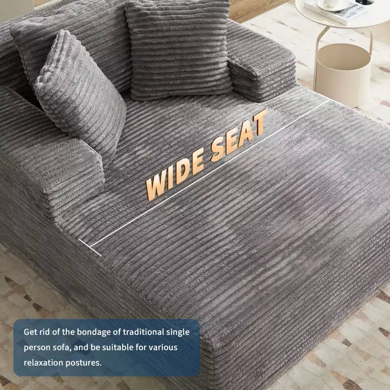 49.2 Oversized Convertible Chaise Lounge Chair Indoor, Corduroy Upholstered Cloud Sofa Couch Cap, No Assembly Required, for Living Room, Bedroom
