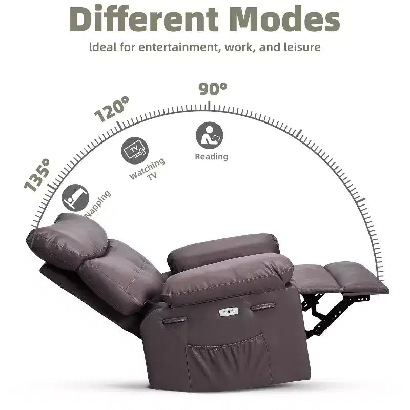 37.4 PU Leather Power Lift Recliner Chair, Adjustable Recliner, 1.5X Sponge Filling, Seat Width, Cup Holders, Ergonomic Single Sofa