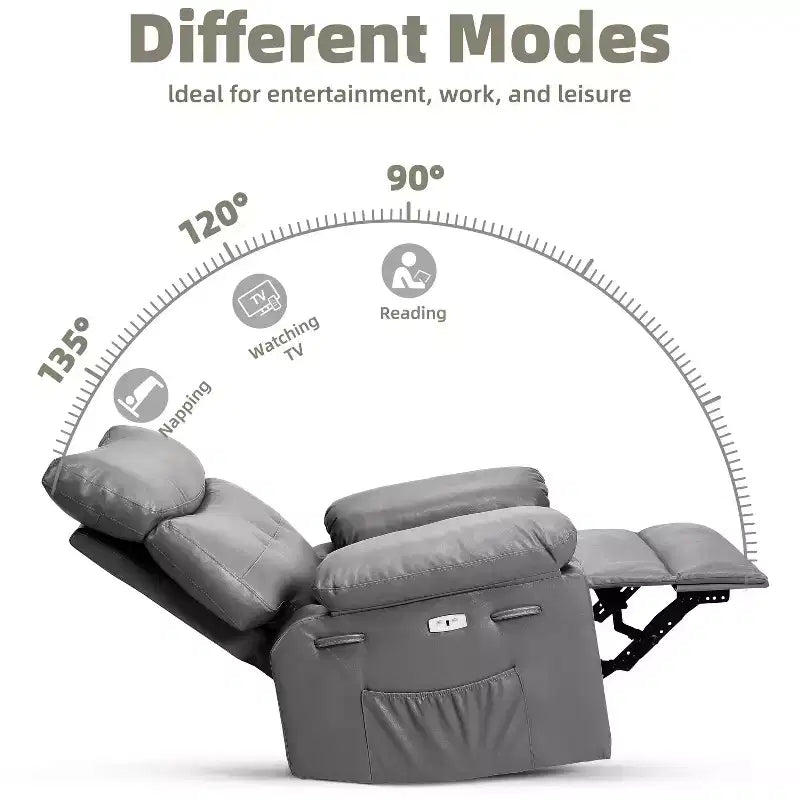37.4 PU Leather Power Lift Recliner Chair, Adjustable Recliner, 1.5X Sponge Filling, Seat Width, Cup Holders, Ergonomic Single Sofa